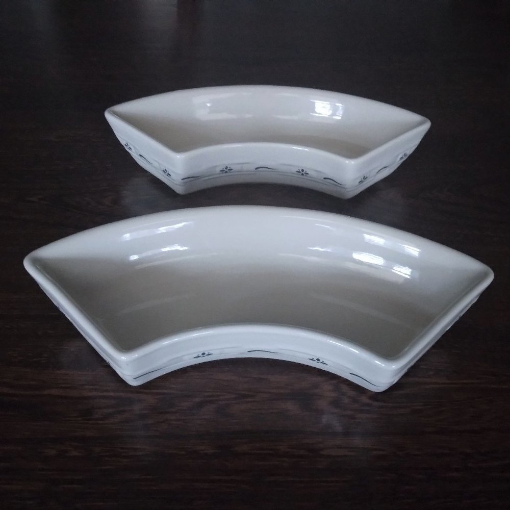 2 Longaberger Woven Traditions Classic Blue 10 1/4" Crescent Bowls